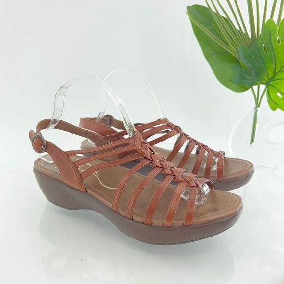 Dansko Women Dana Sandal Size 41 10.5 Brown Leather Block Heel Strappy Slingback - Picture 1 of 15